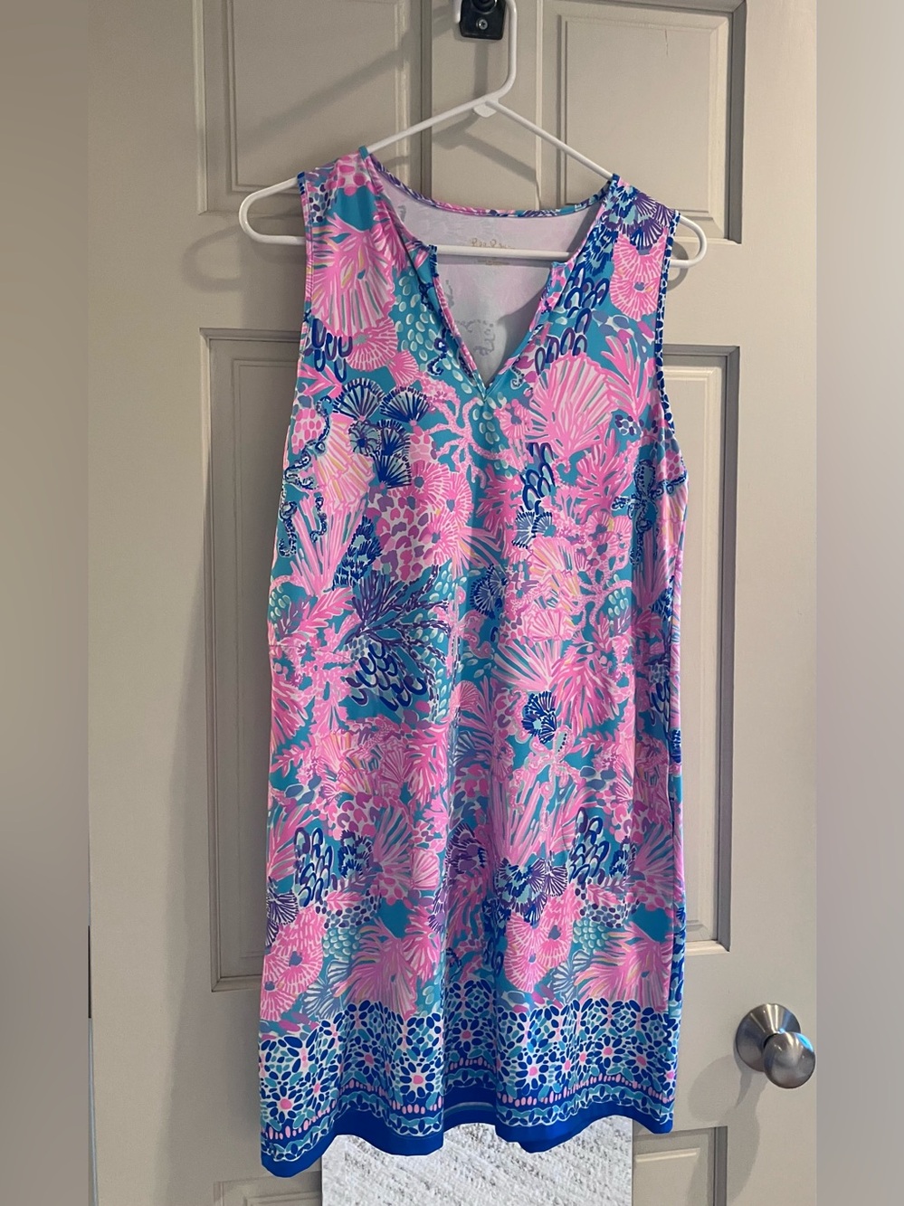 Lilly Pulitzer Pink, Aqua & Navy Floral V-Neck Dress